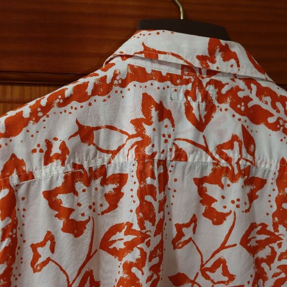 Kenneth Cole Reaction Orange and White Casual Shirt Tropical Pearl Snap LG - Picture 8 of 15